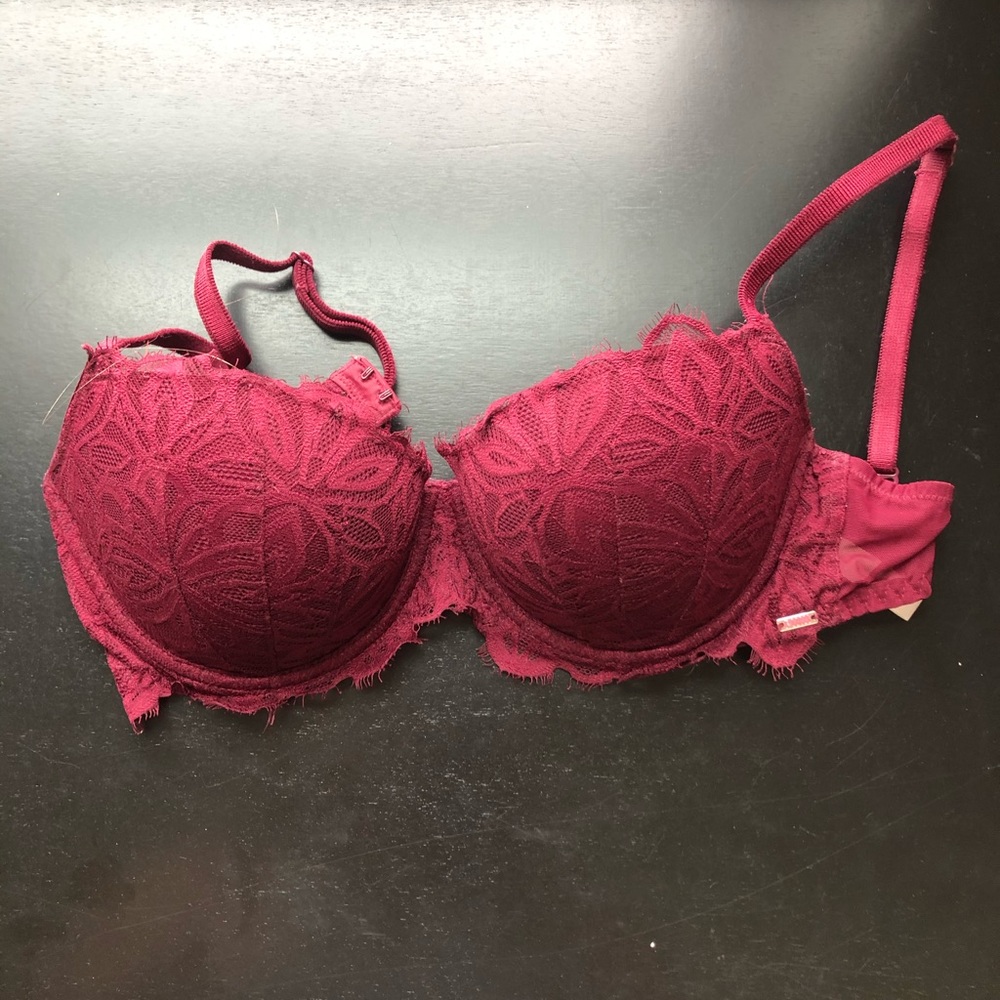 Maroon underwire lace bra